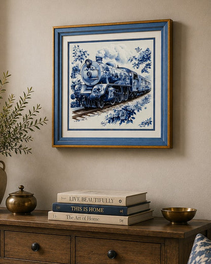 Blue & White Framed Wall art - 12"x12"