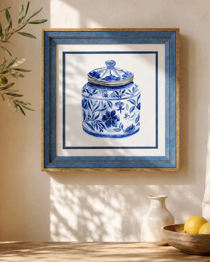 Blue & White Framed Wall art - 12"x12"