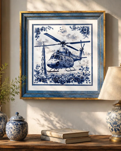 Blue & White Framed Wall art - 12"x12"