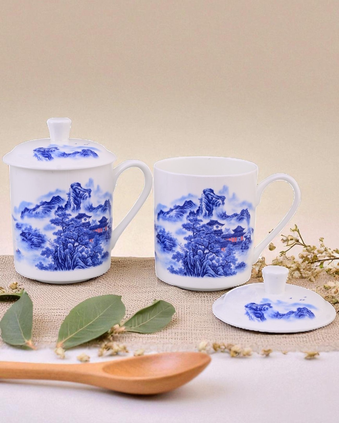 'Classic Blue Landscape' Fine Bone China Mug