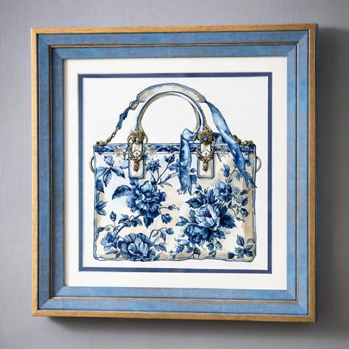 Blue & White Framed Wall art - 12"x12"