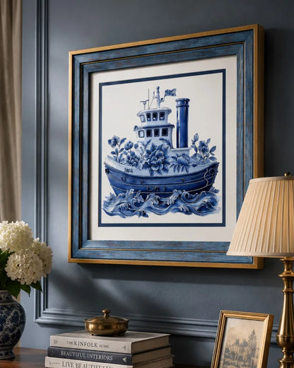 Blue & White Framed Wall art - 12"x12"