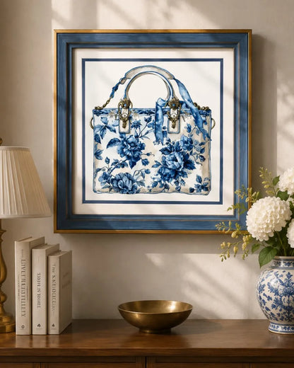 Blue & White Framed Wall art - 12"x12"