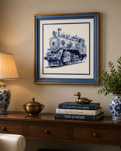 Blue & White Framed Wall art - 12"x12"