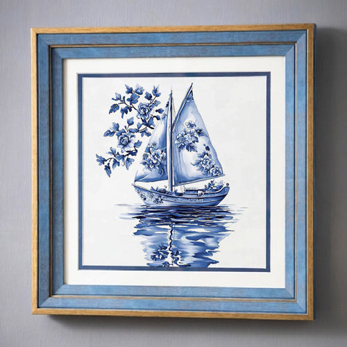 Blue & White Framed Wall art - 12"x12"