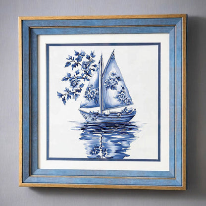 Blue & White Framed Wall art - 12"x12"