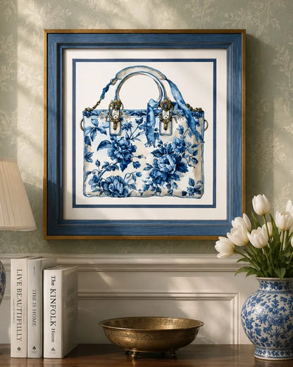 Blue & White Framed Wall art - 12"x12"