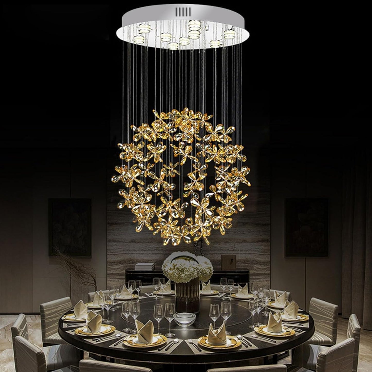 Crystal Round Raindrop Chandelier Elegant Modern K9 Crystal Pendant Lamp Flush Mount LED Ceiling Light Corridor Lights,