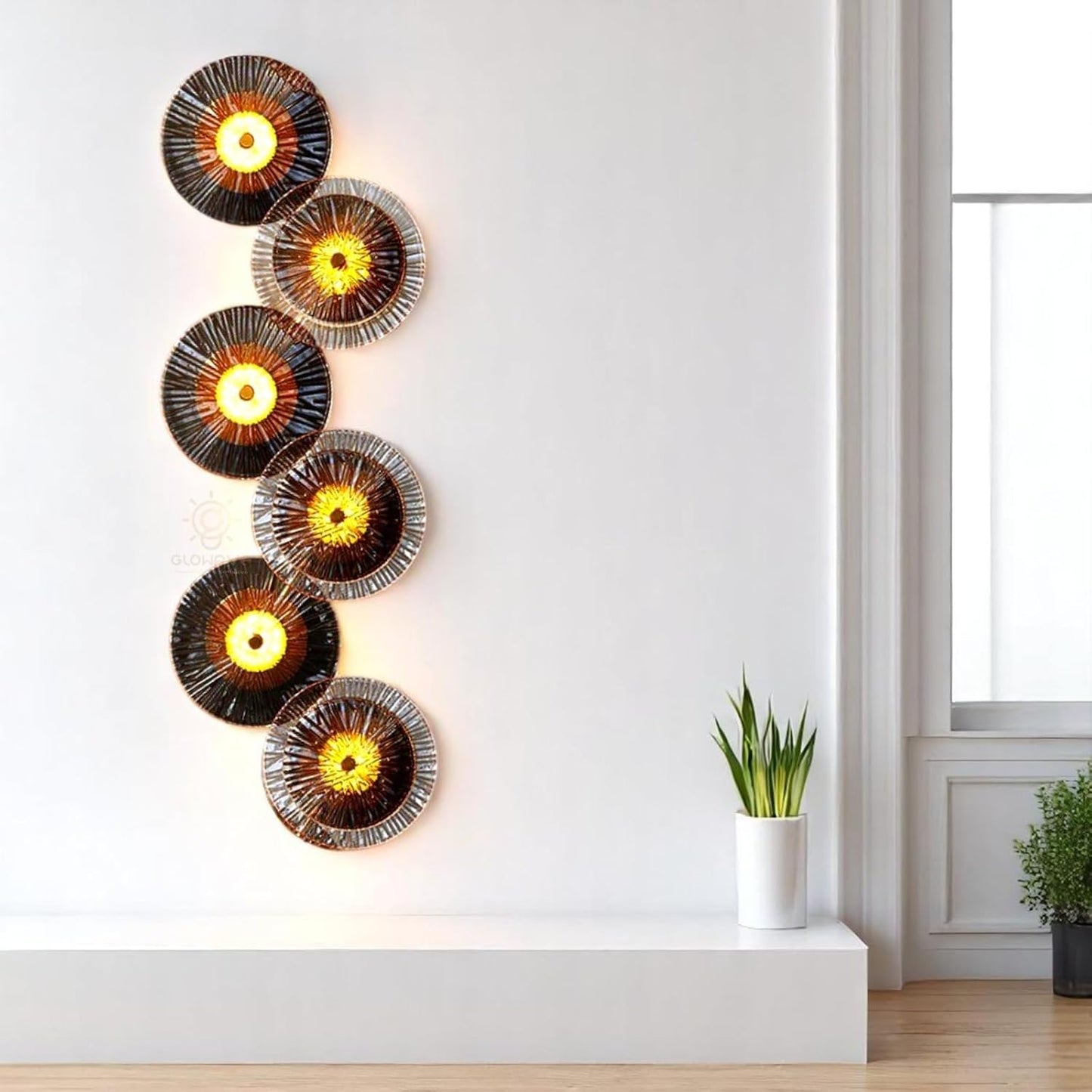 Glowave® Modern Flower Amber Glass LED Wall Light Decoration Lamp for Living Room Bedroom Bedside Home Decor - Warm White (3 Flower Lamp)