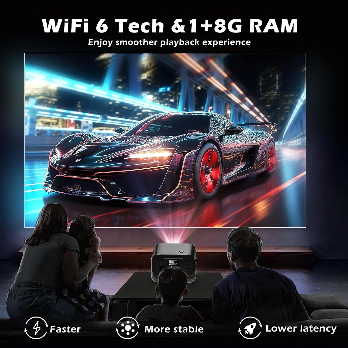 Ctalyn Portable 4K Video Projector, DLP, WiFi Bluetooth, Grey, HDMI USB, 15000LM, 1080P, Electric Focus, 4D/4P Correction