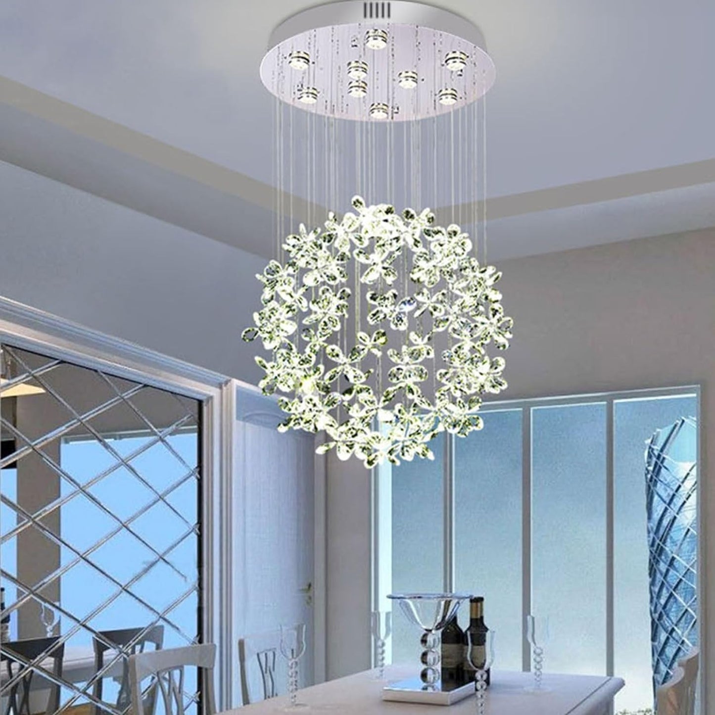 Crystal Round Raindrop Chandelier Elegant Modern K9 Crystal Pendant Lamp Flush Mount LED Ceiling Light Corridor Lights,
