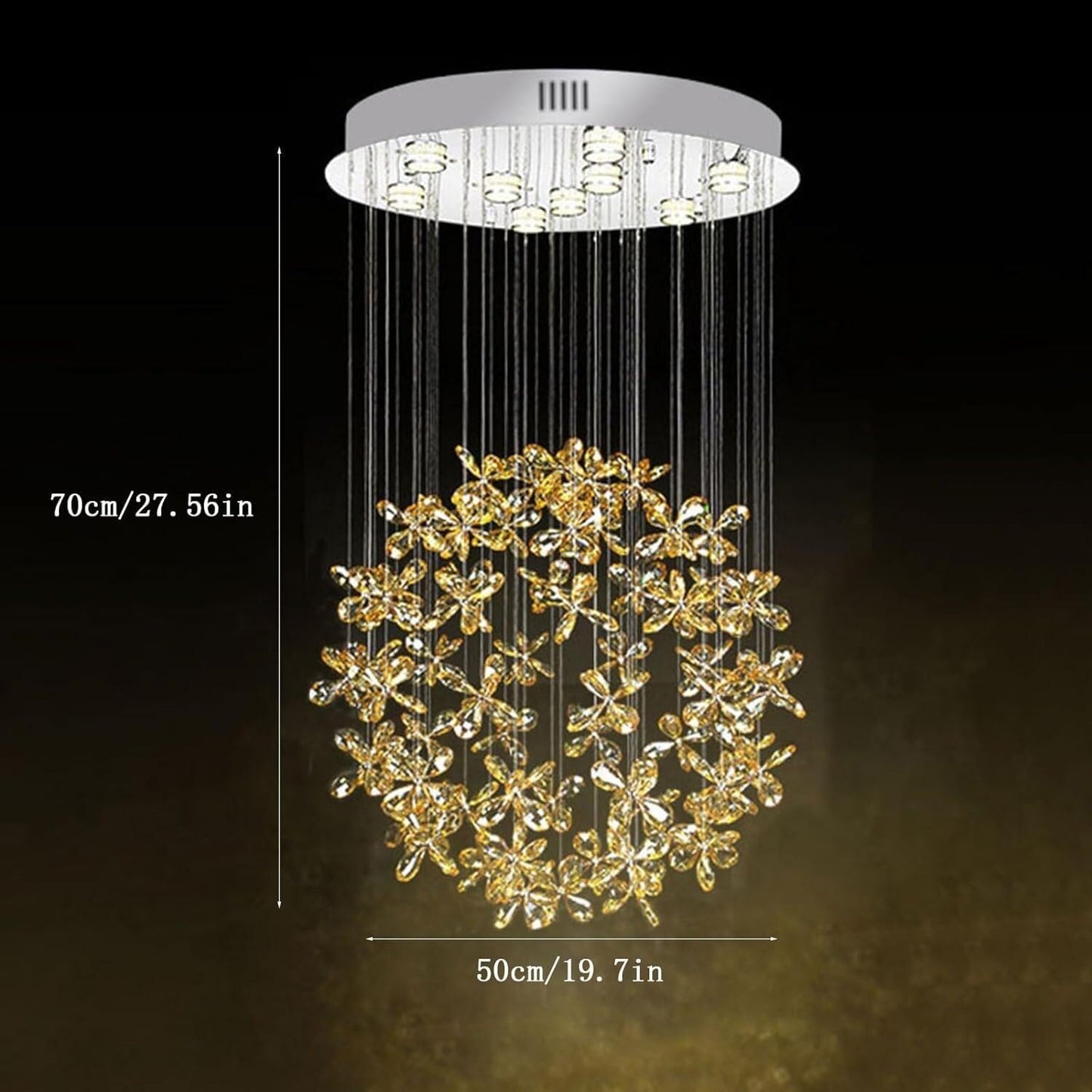 Crystal Round Raindrop Chandelier Elegant Modern K9 Crystal Pendant Lamp Flush Mount LED Ceiling Light Corridor Lights,