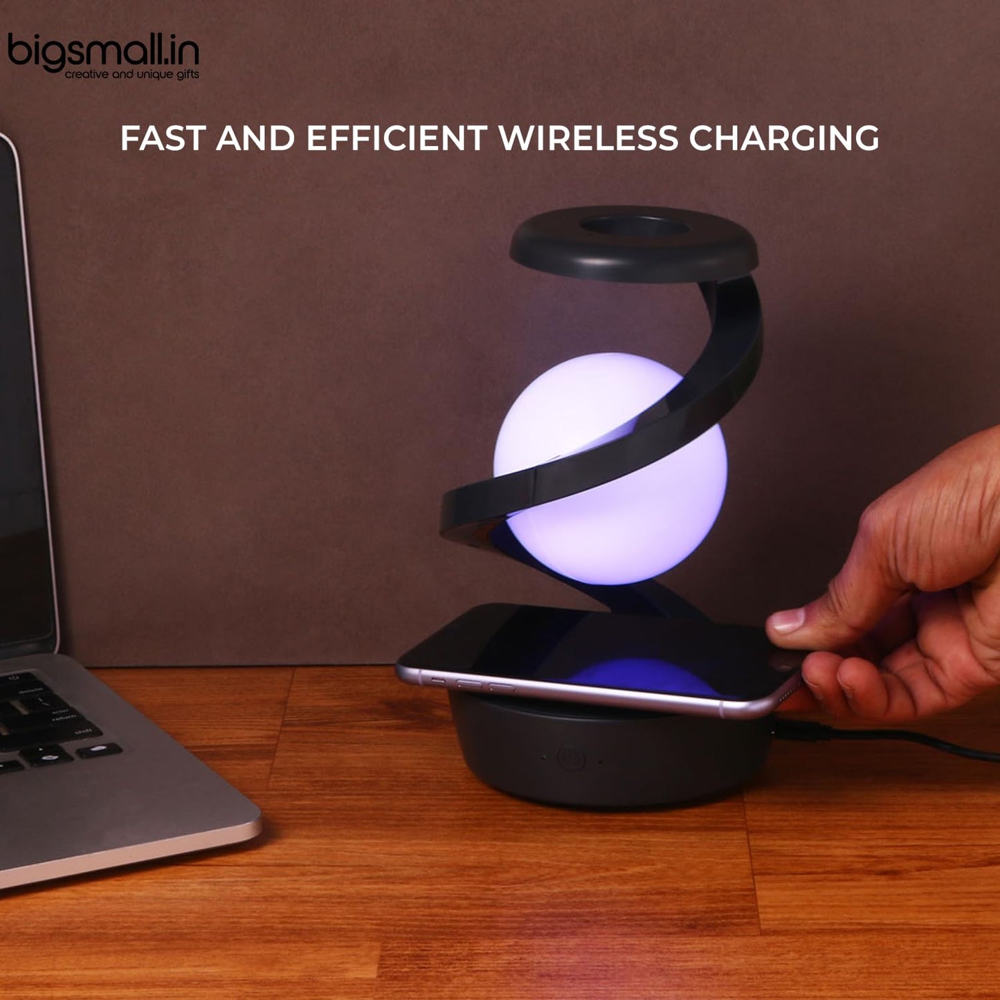 Bigsmall Leviosa Rotating Suspension Lamp with Wireless Charger | Hovering Floating Light | Colorful Modes | Hand Wave Sensor | Modern Spiral LED Night Lamp for Bedroom and Living Room Home Decor