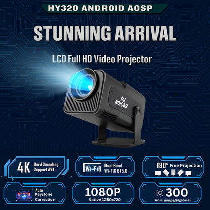 Noicas HY320 Smart LED Projector 1080P Full HD, 10000 Lumens, WiFi 6, Android 11.0 (5000 lm / 1 Speaker/Wireless/Remote Controller) Portable Projector (Black)