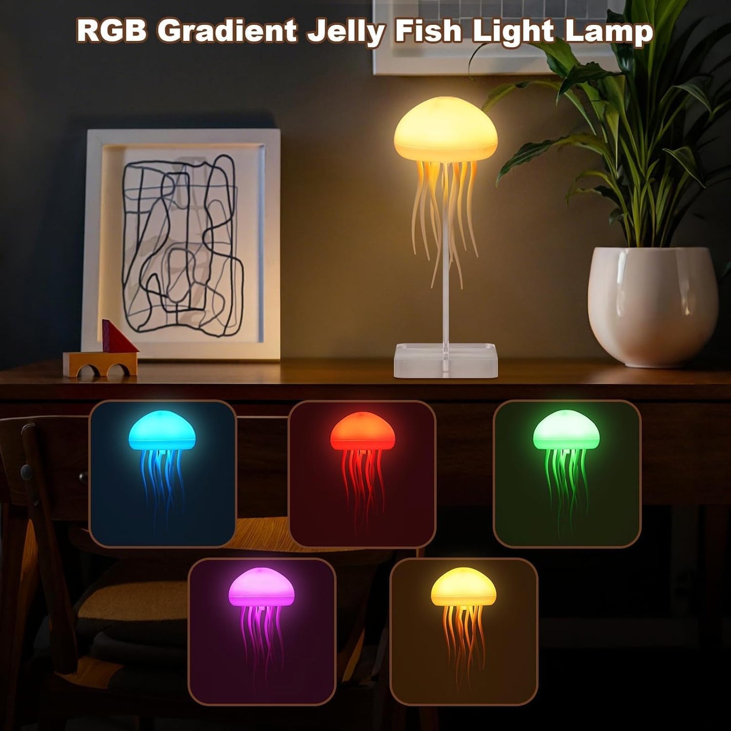 Jellyfish Lamp Sound Activated Jelly Fish Light Lamp with Dancing Legs Baby Room Decor Aesthetic Gifts for Girls, Boys Friends & Ocean Lovers Night Lamps Mood USB Rechargeable Table Lamp
