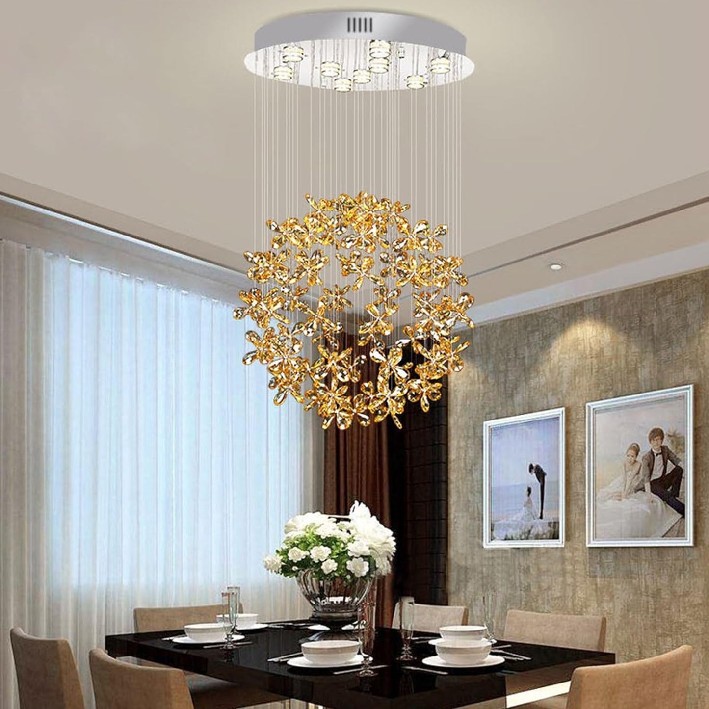 Crystal Round Raindrop Chandelier Elegant Modern K9 Crystal Pendant Lamp Flush Mount LED Ceiling Light Corridor Lights,