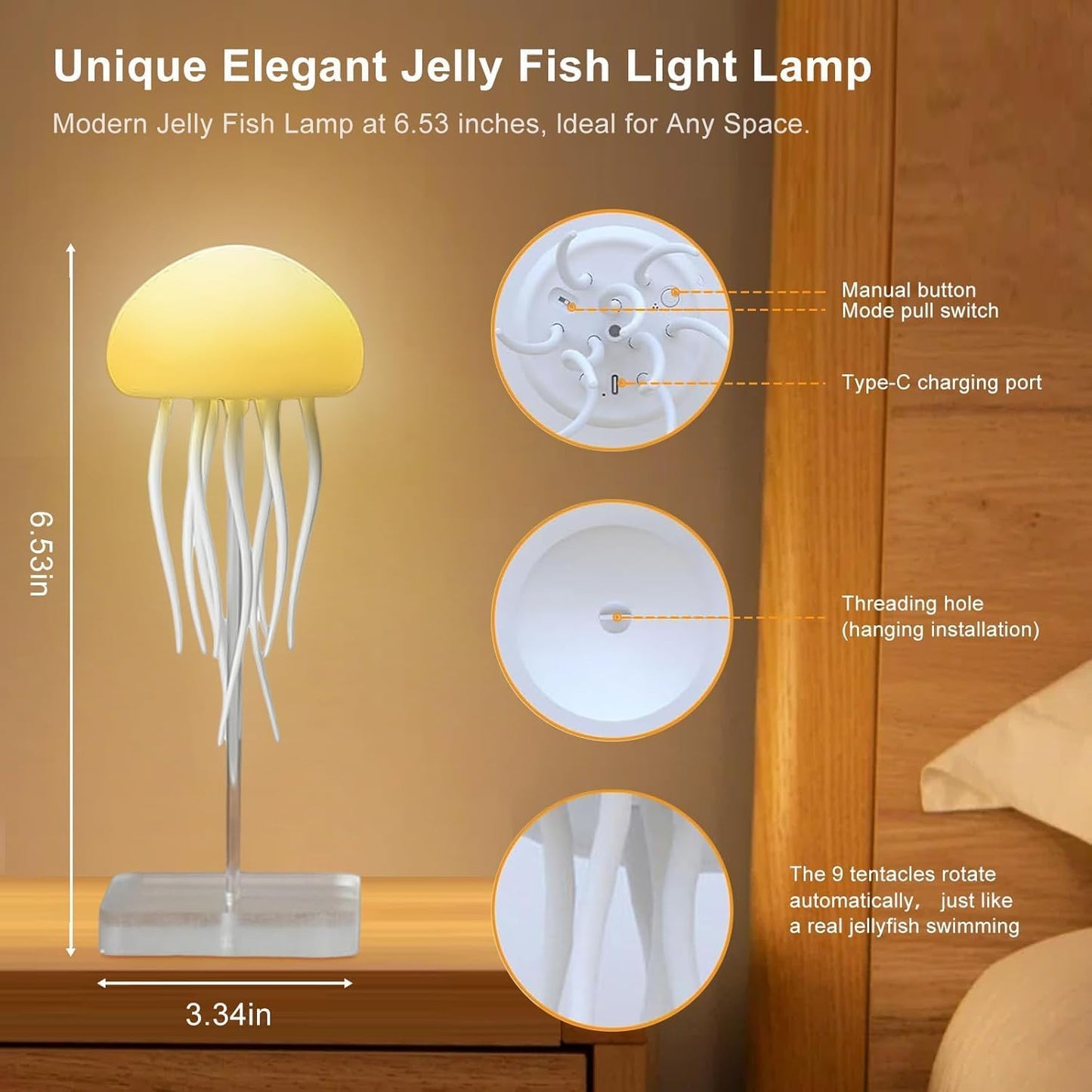 Jellyfish Lamp Sound Activated Jelly Fish Light Lamp with Dancing Legs Baby Room Decor Aesthetic Gifts for Girls, Boys Friends & Ocean Lovers Night Lamps Mood USB Rechargeable Table Lamp