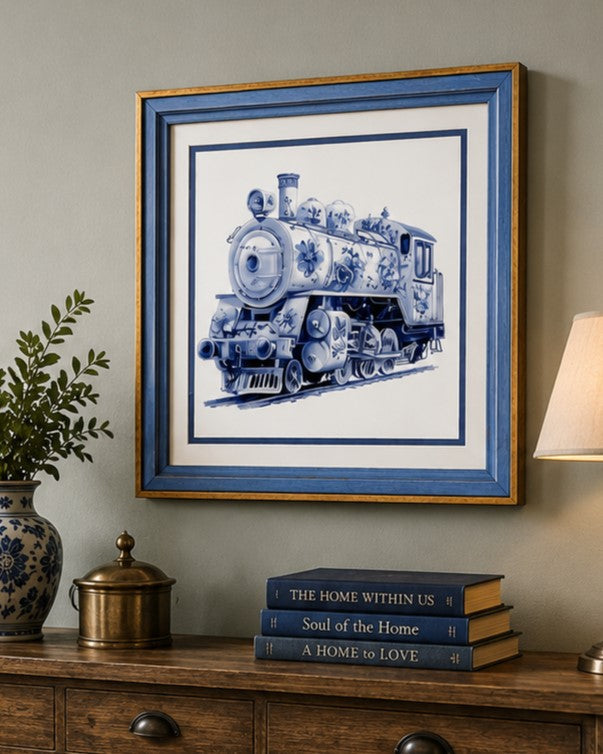 Blue & White Framed Wall art - 12"x12"
