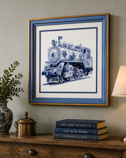 Blue & White Framed Wall art - 12"x12"