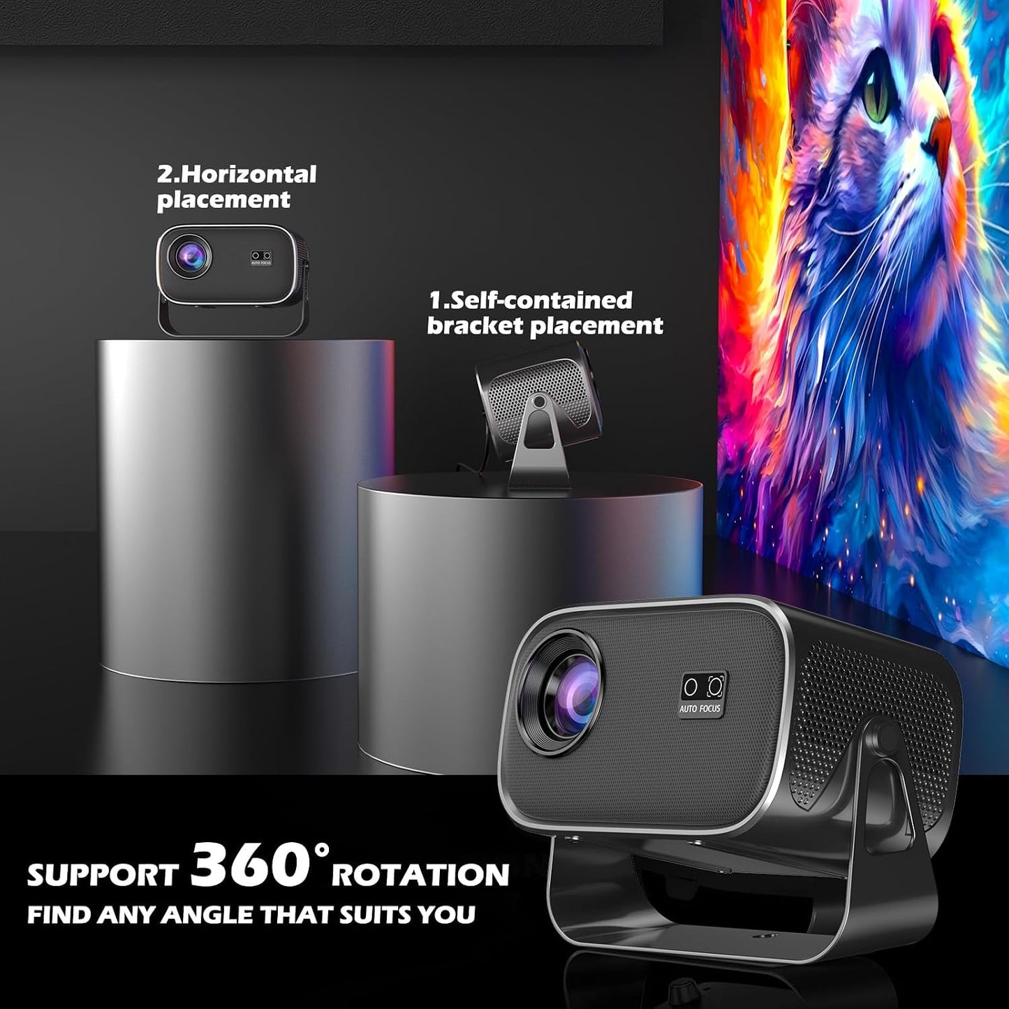 Ctalyn Portable 4K Video Projector, DLP, WiFi Bluetooth, Grey, HDMI USB, 15000LM, 1080P, Electric Focus, 4D/4P Correction