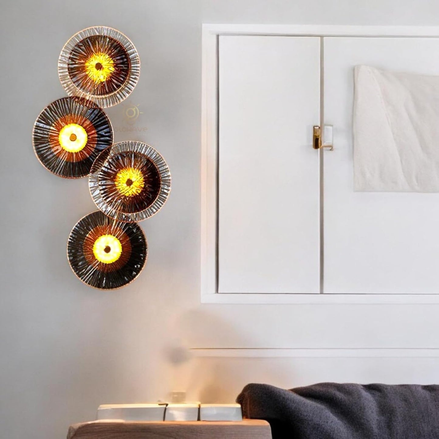 Glowave® Modern Flower Amber Glass LED Wall Light Decoration Lamp for Living Room Bedroom Bedside Home Decor - Warm White (3 Flower Lamp)