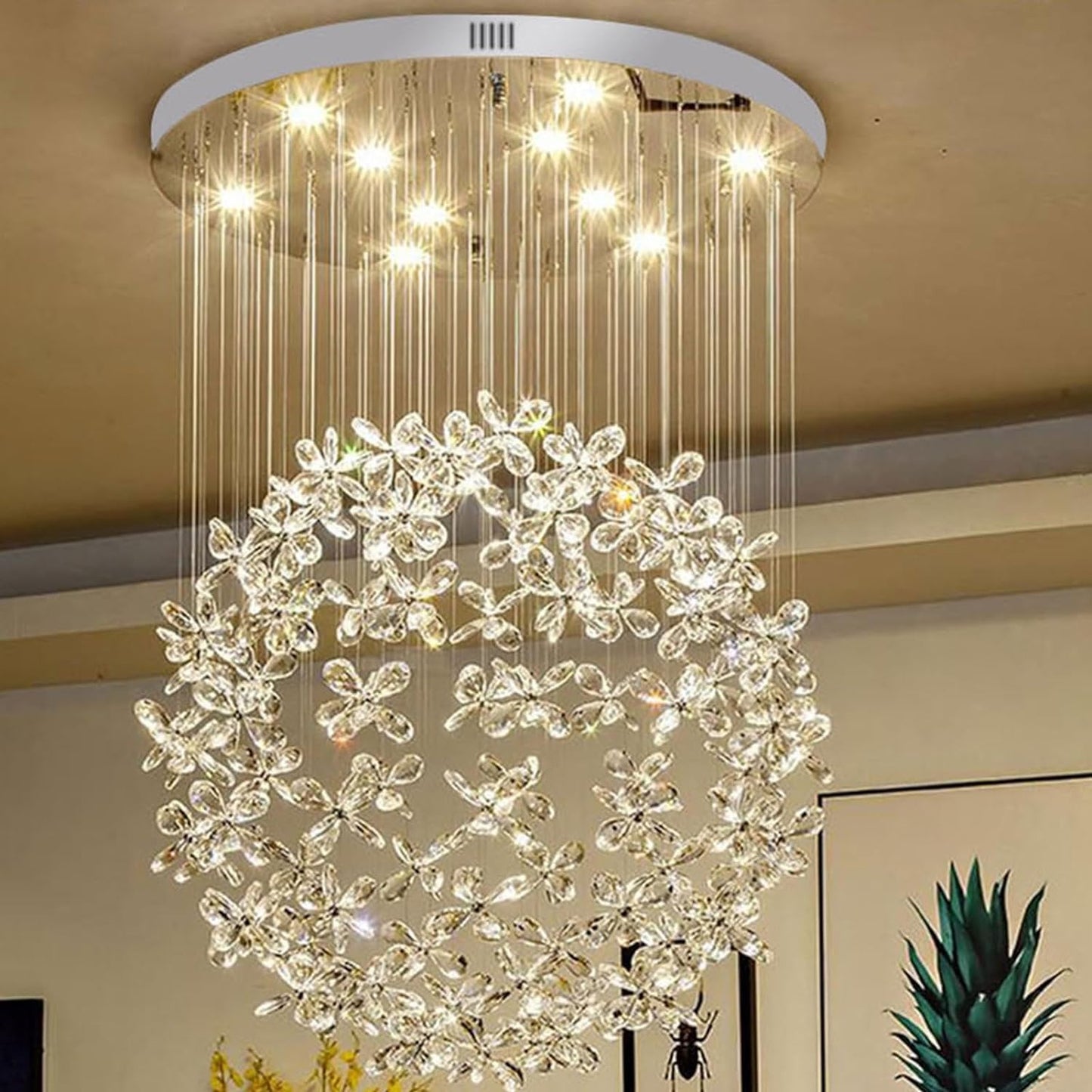 Crystal Round Raindrop Chandelier Elegant Modern K9 Crystal Pendant Lamp Flush Mount LED Ceiling Light Corridor Lights,