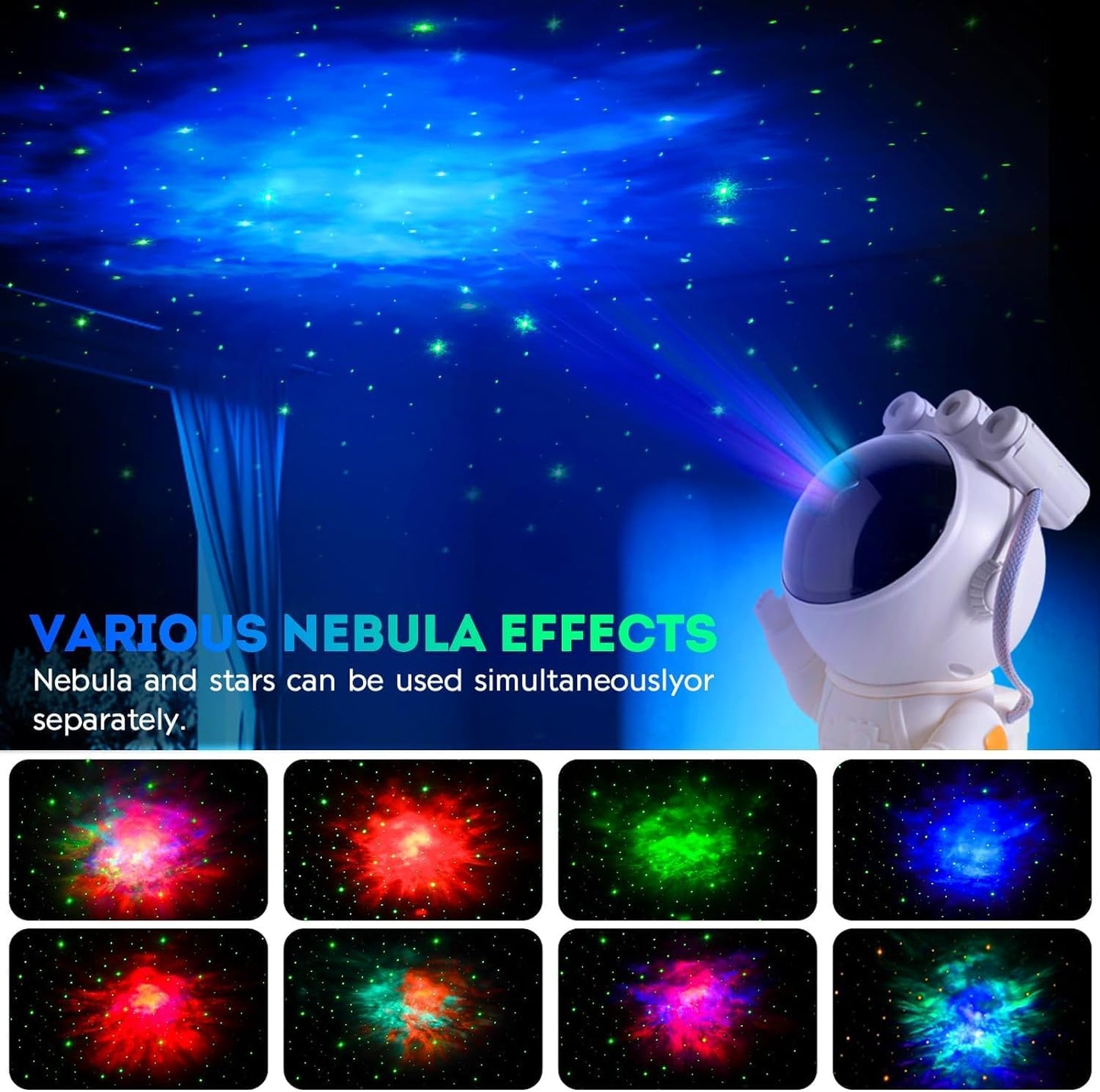 Astronaut Robot Projector Night Light 360° Adjustable Head with Timer and Remote Led Space Galaxy Star Projection Led Table Lamp for Kids Bedroom