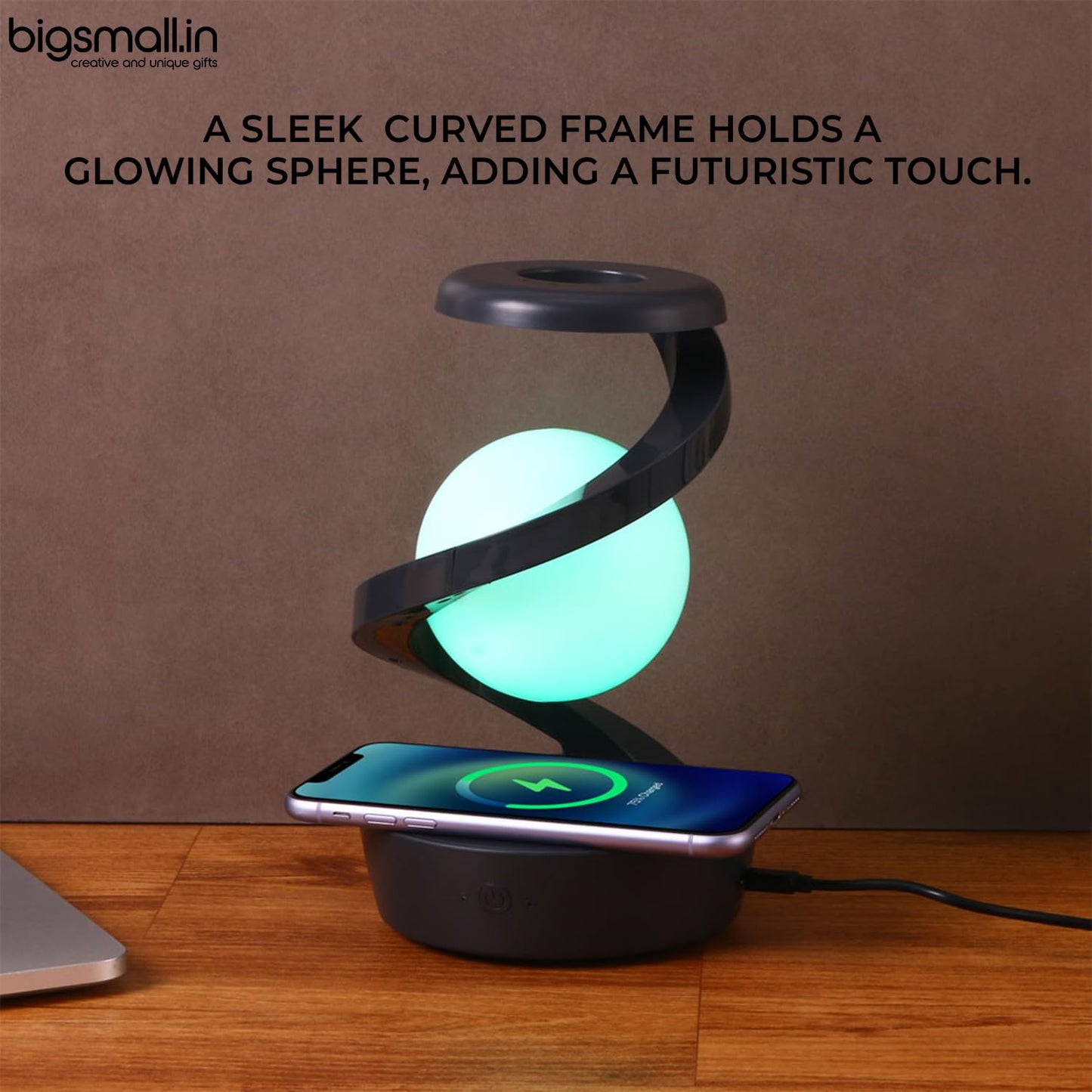 Bigsmall Leviosa Rotating Suspension Lamp with Wireless Charger | Hovering Floating Light | Colorful Modes | Hand Wave Sensor | Modern Spiral LED Night Lamp for Bedroom and Living Room Home Decor
