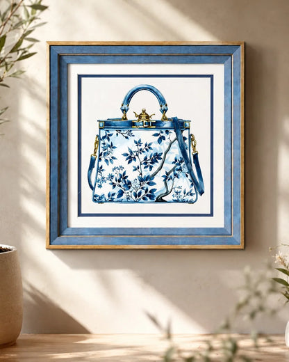 Blue & White Framed Wall art - 12"x12"