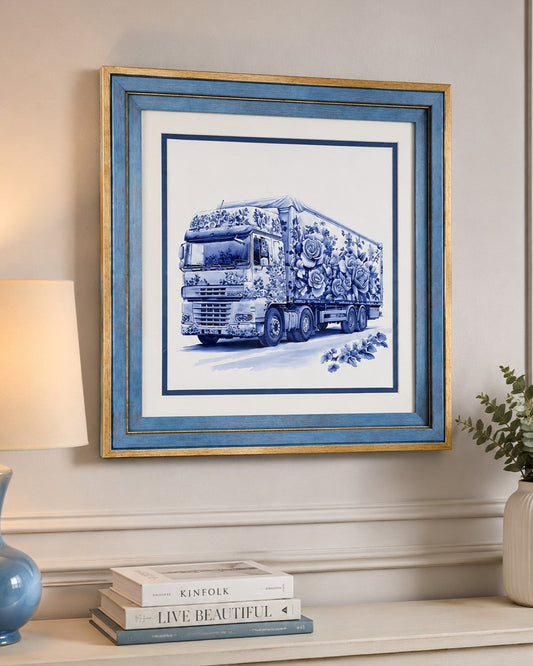 Blue & White Framed Wall art - 12"x12"