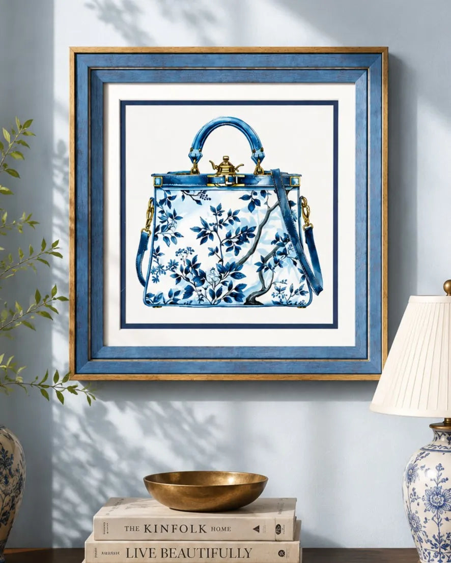 Blue & White Framed Wall art - 12"x12"