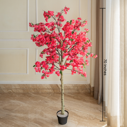 Red Cherry Blossom Mirage Artificial Plant For Home - 6 Feet (Natural Feel)
