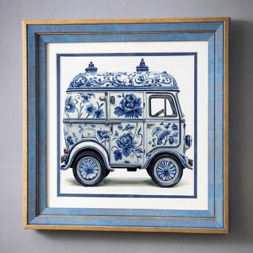Blue & White Framed Wall art - 12"x12"