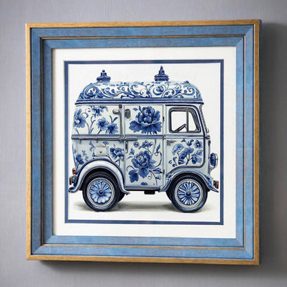 Blue & White Framed Wall art - 12"x12"