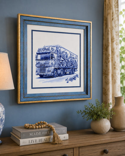 Blue & White Framed Wall art - 12"x12"