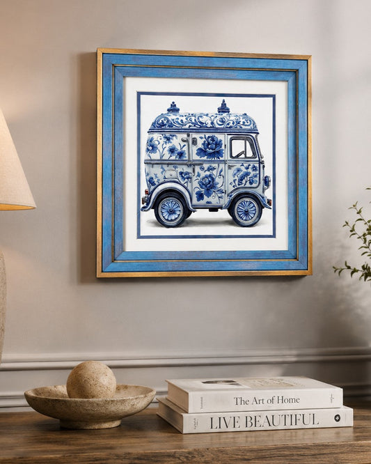 Blue & White Framed Wall art - 12"x12"