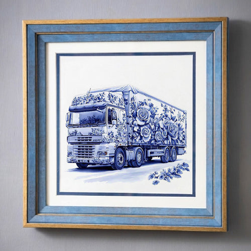 Blue & White Framed Wall art - 12"x12"
