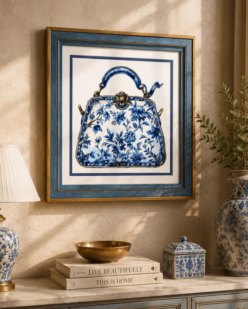 Blue & White Framed Wall art - 12"x12"