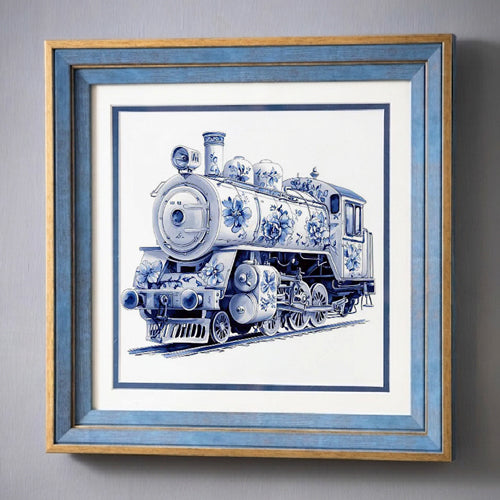 Blue & White Framed Wall art - 12"x12"