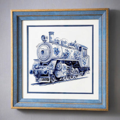 Blue & White Framed Wall art - 12"x12"
