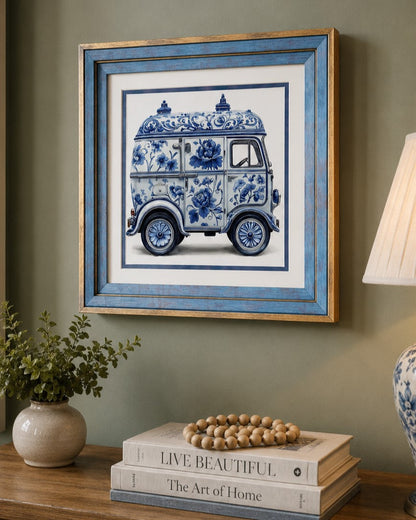 Blue & White Framed Wall art - 12"x12"