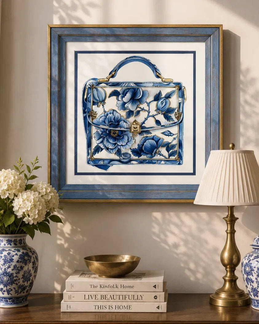 Blue & White Framed Wall art - 12"x12"