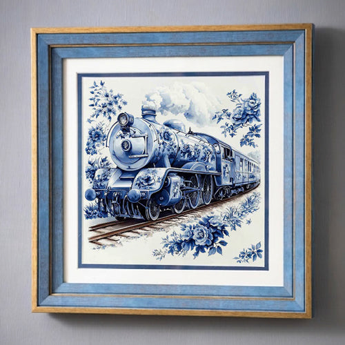 Blue & White Framed Wall art - 12"x12"