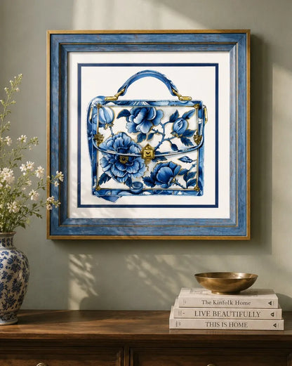 Blue & White Framed Wall art - 12"x12"