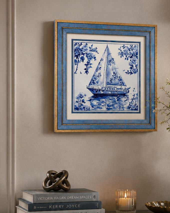 Blue & White Framed Wall art - 12"x12"