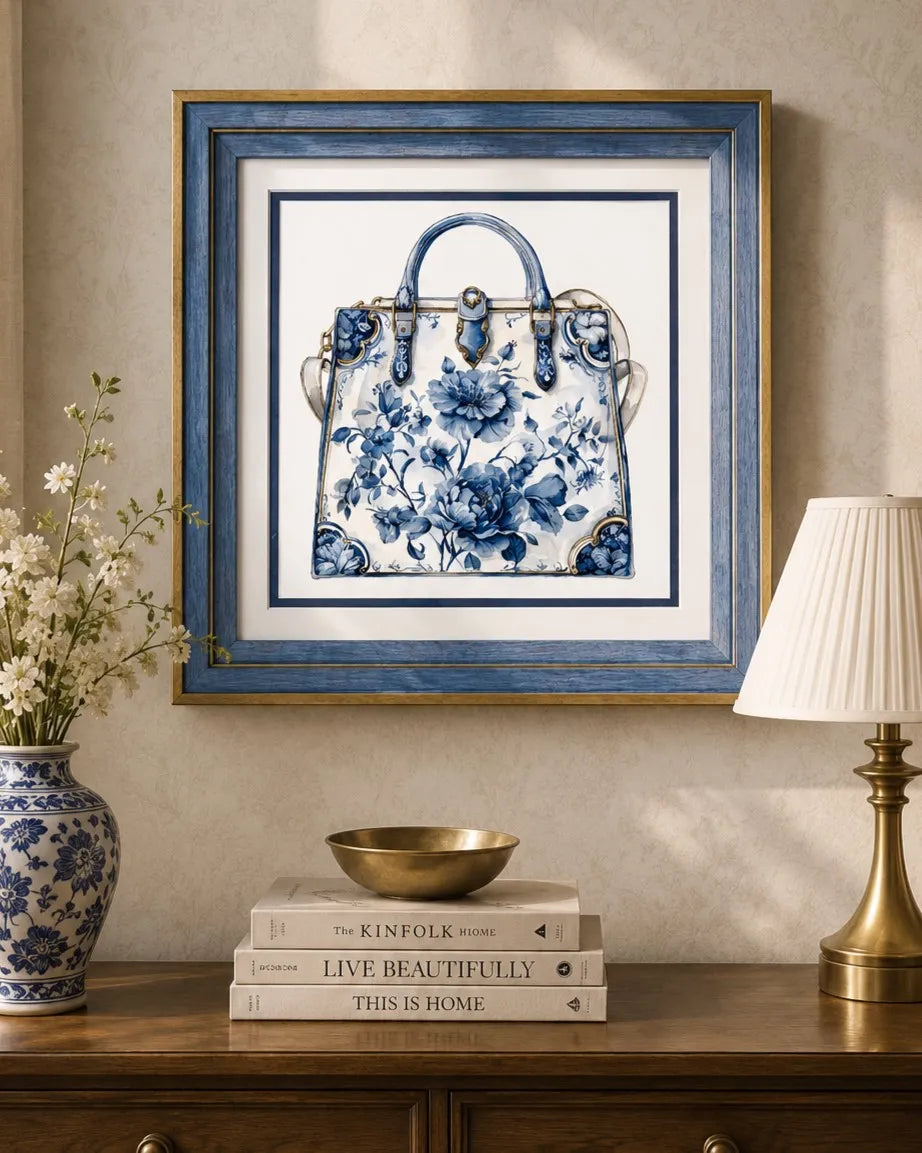 Blue & White Framed Wall art - 12"x12"