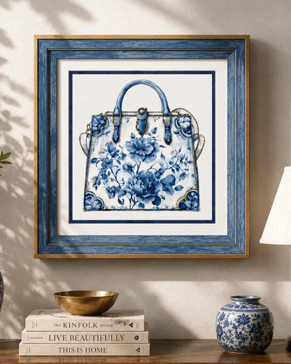 Blue & White Framed Wall art - 12"x12"