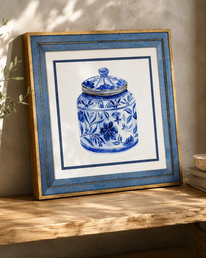 Blue & White Framed Wall art - 12"x12"