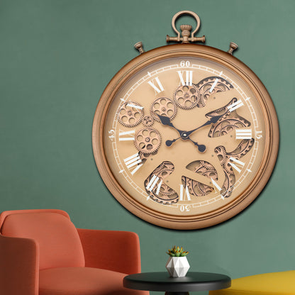 Vortex Time Luxury Antique Wall clocks for the Home With Moving Gear Mechanism Buy Wall Clock Online (Gold) (Steel Body)