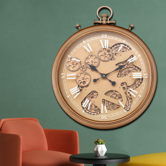 Vortex Time Luxury Antique Wall clocks for the Home With Moving Gear Mechanism Buy Wall Clock Online (Gold) (Steel Body)